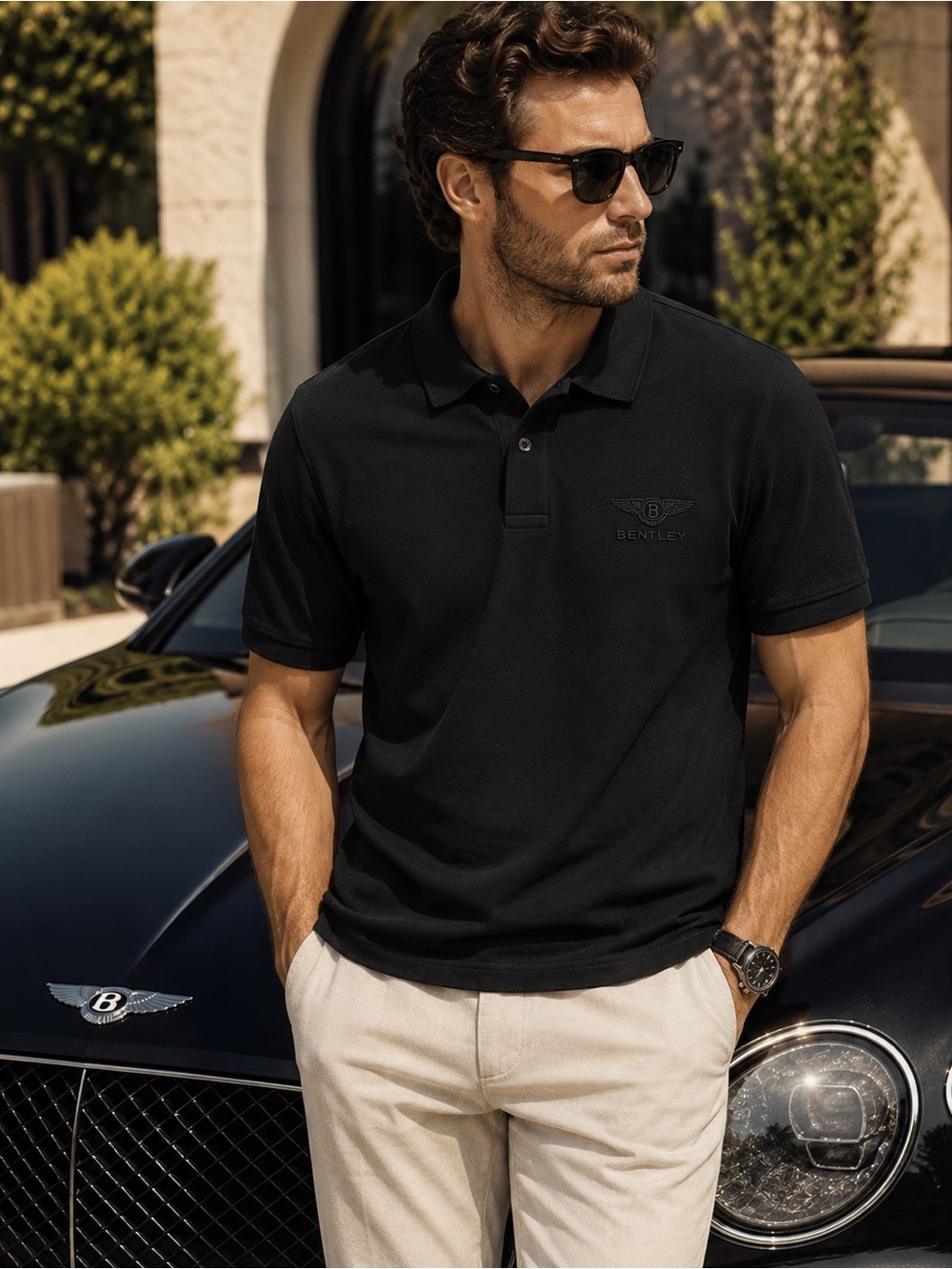Bentley Motors Black Luxury Piqué Polo Shirt | New with Hanger & Garment Bag